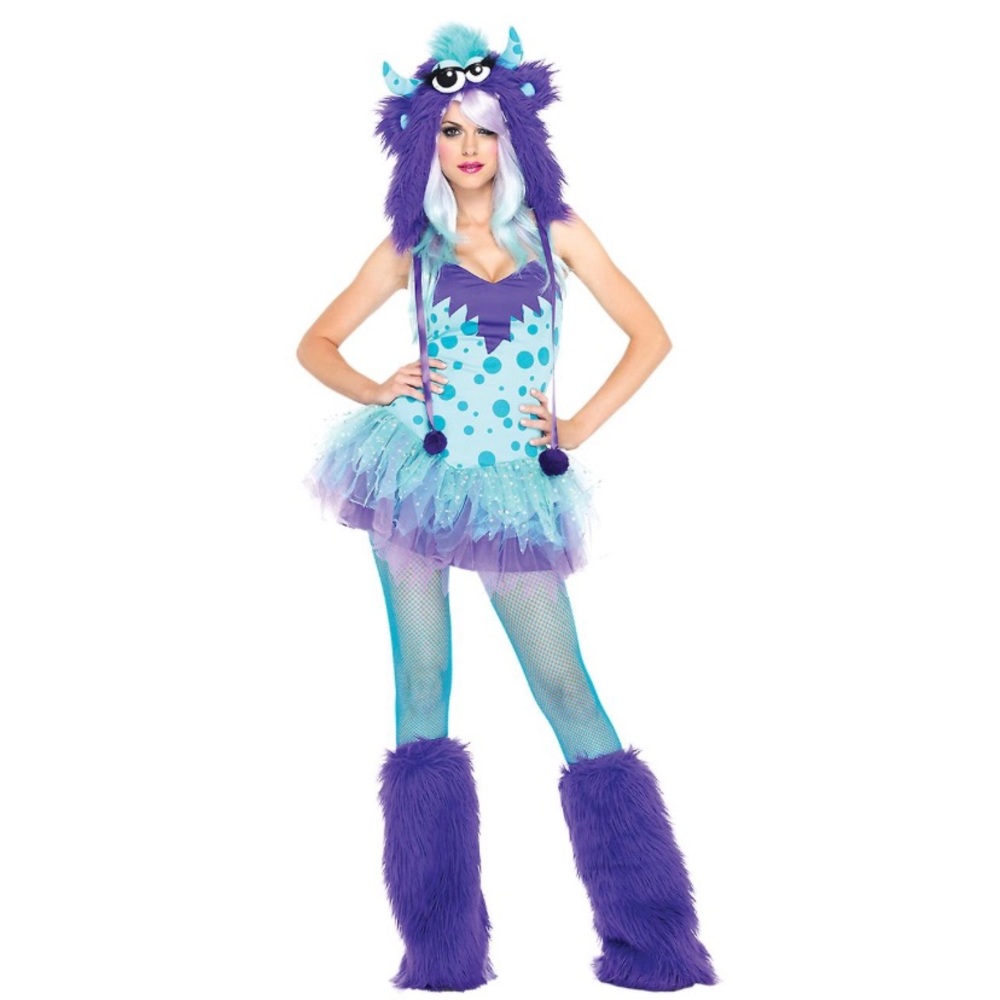 Girls Blue Purple Polka Dotty Monster Cosplay Fancy Dress Costume